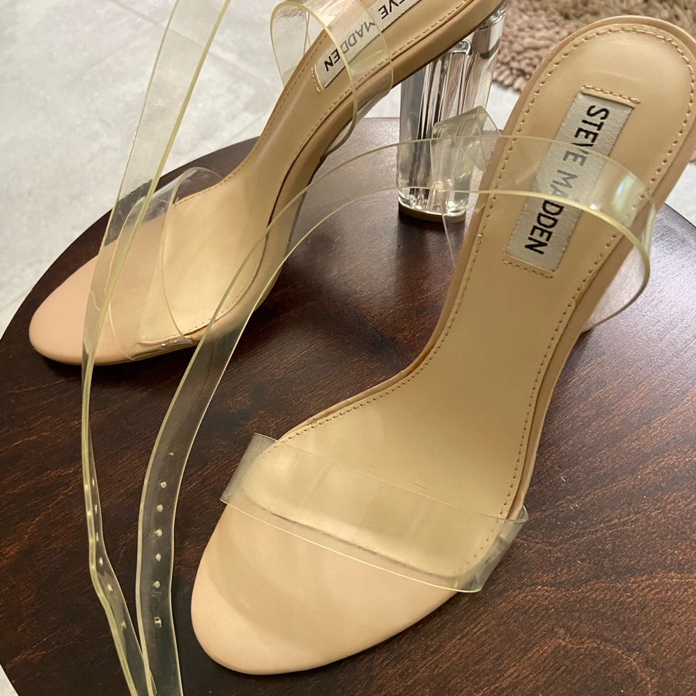 Steve Madden clear block heel strap sandal size 8M